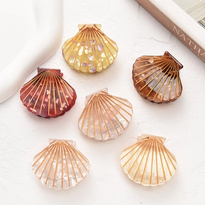 Elegante Pinza per Capelli in Acrilico a Forma di Conchiglia Con Linee Dorate Accessori per Capelli Versatili in Stile Coreano Donna