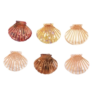 Set di 6 mollette per capelli a conchiglia con motivi dorati in colori marmorei