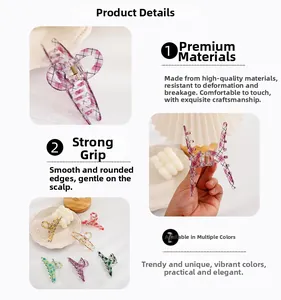 Détail de pinces à cheveux en acrylique aux motifs à carreaux colorés et tenue robuste