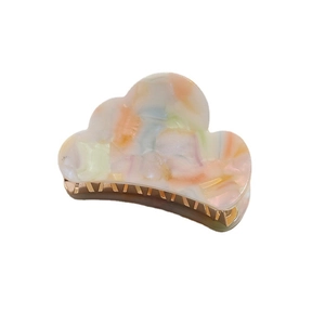 Cloud-shaped acetate hair claw clip with colorful marble texture and golden alloy grip