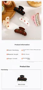 French style cherry rhinestone hair claw clip with 8.5cm acrylic curved design details