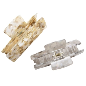 Lot de 2 grandes pinces à cheveux en acétate avec motifs ambre et marbre gris