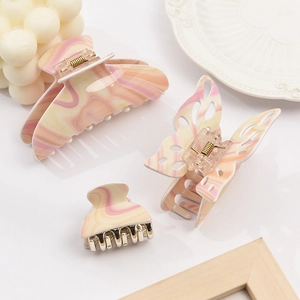 Elegant Acrylic Marble Texture Butterfly Hair Claw Clips For Women Sweet Gradient Resin Hair Accessories Nonslip Hair Clamp