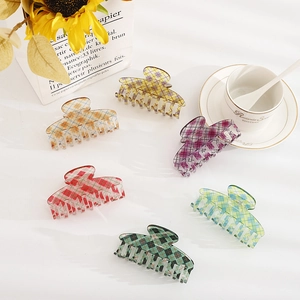 Grande Pince à Cheveux en Acrylique Plaid pour Femmes Style Coréen à Carreaux Pince à Cheveux Antidérapante Accessoires Cheveux