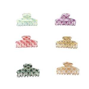 Lot de six pinces à cheveux à carreaux colorés en acrylique pour femmes à forte prise