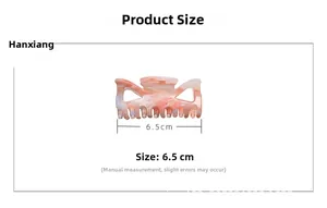 Size chart showing 6.5cm length of the pink marble acrylic bow hair claw clip