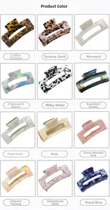 Detailed grid of twelve colorful gradient hair claws in marble and tortoiseshell patterns