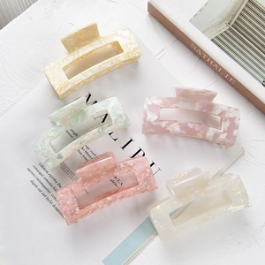 Minimalist square hair claw clips in five gradient marble colors for women's updos