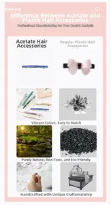 Detail comparing eco-friendly acetate hair clips with plastic, highlighting handcrafted quality