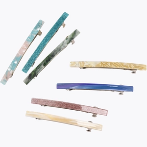 Colorful acetate spring hair clips set with marble texture and glitter finish in 7 styles