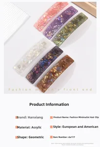 Rectangle acrylic hair clips with marble texture in six colors on white background