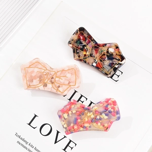 Japanese Style Acetate Bow Hair Claw Clip For Women Elegant Marble Texture Gold Line Hair Accessory For High Ponytail