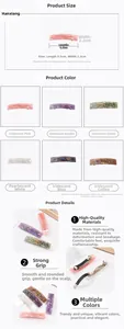Detail view of 9.5cm acetate spring hair clip showing dimensions and six color options
