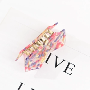 Japanese style colorful marble acetate butterfly hair claw with golden metal spring
