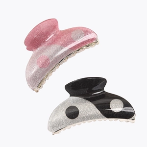 Classic Yin Yang hair claw clips with pink glitter and black silver acrylic finish