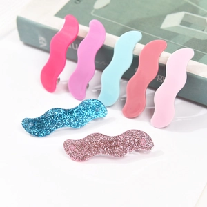 Chic wavy acrylic hair clips set in colorful macaron shades and glitter finishes