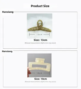 Detailed size comparison of 13cm and 10cm matte hair claws in amber and cream tones