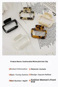 Flat lay of acetate hair claws in leopard, marble, and amber square hollow designs
