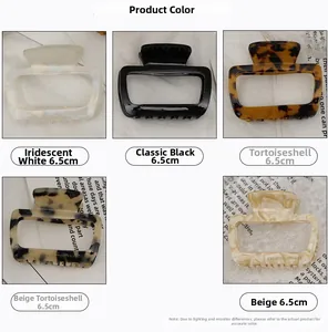 Detailed macro view of 6.5cm acetate rectangle hair claw clips in five elegant patterns