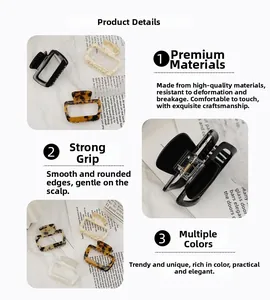 Detail showing the durable metal spring and smooth edges of the acetate hair claw clip