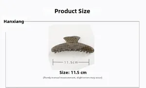 Size chart for 11.5cm dark brown checkered hair claw clip with gold lettering