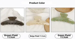 Detailed view of 11.5cm acetate checkerboard hair claw clip in brown beige and green
