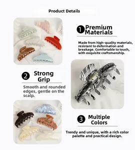 Detail of durable large hair claw clips featuring marble patterns and smooth rounded teeth