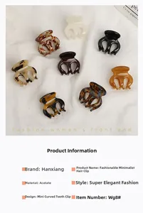 Set of 8 mini acetate hair claws with curved teeth in assorted neutral colors
