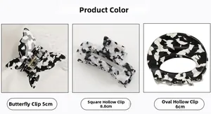 Three-piece set of monochrome marble pattern hair clips with detailed size specifications