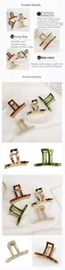 Detail view of acetate hair claws in tortoise shell and marble patterns with metal clips