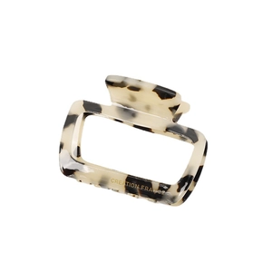 Square acetate tortoise shell hair claw clip in cream and brown with gold logo