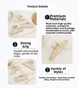 Detail view of acetate and alloy hair claws with pearlescent finish and secure grip