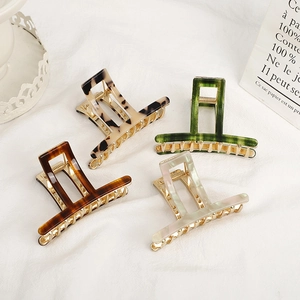 French Style Acetate Alloy Hair Claw Clip For Women Elegant Hollow Rectangle Tortoiseshell Marble Pattern Hair Styling Accessories