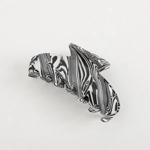 Elegant large acetic acid hair claw clip with black and white marble pattern design