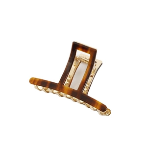 French chic amber tortoiseshell hair claw clip with golden metal base for women