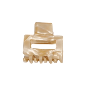Minimalist cream marble acetate hair claw clip with rectangular hollow design and glossy finish