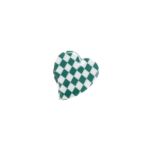 Minimalist green heart-shaped acetate hair clip with vintage checkerboard pattern