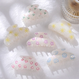 Pince à Cheveux Coréenne en Acrylique Nacré avec Motif de Tulipe Soleil Cœur Sourire Accessoires de Cheveux pour Femmes