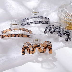 Leopard and marble pattern acrylic hair claw clips set with strong metal spring