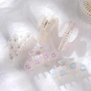 Lot de 5 pinces à cheveux en acrylique style coréen blanc crème avec motifs tulipe et cœur