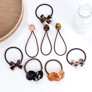 French Vintage Acetate Hair Tie For Women Bow Flower Pattern Tortoiseshell Amber Black Elastic Hair Band Elegant Handmade Hair Accessories