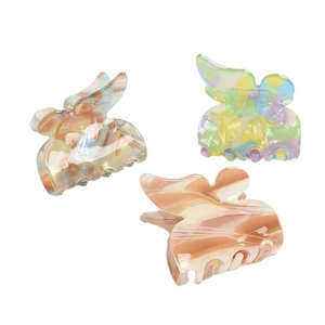 Three-piece set of elegant acetate butterfly hair claws with colorful tortoiseshell patterns