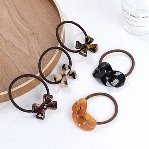 Five-piece set of handmade French acetate hair ties with bow and geometric designs