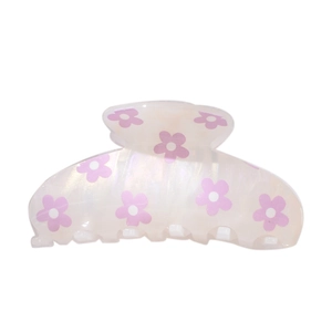 Pince à cheveux en acrylique blanc irisé avec motif de fleurs violettes de style coréen