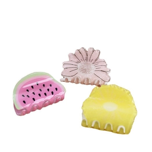 Lot de 3 mini pinces à cheveux mignonnes en acrylique avec motifs fruits et fleurs de marguerite