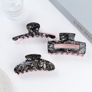 Grande Pince à Cheveux en Acétate Marbre Rose Bloc Couleur Femme Mode Géométrique Rectangle Pince Requin Coiffe