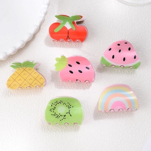 Cute Acrylic Fruit Hair Claw Clips For Girls Kids Strawberry Pineapple Cherry Watermelon Rainbow Mini Hair Clamps Accessories