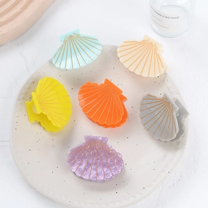 Pince à Cheveux Élégante en Forme de Coquillage Lignes Dorées Style Coréen Douce Pince en Acétate pour Femmes Filles