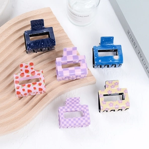 Square Acrylic Hair Claw Clip Hollow Out Checkerboard Pattern Advanced Sense Daily Hair Accessories For Women Small Claw Clip