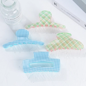 Minimalist Acetic Acid Plaid Hair Claw Clip For Women Checkerboard Pink Green Contrast Shark Clip Fashion Hair Accessories